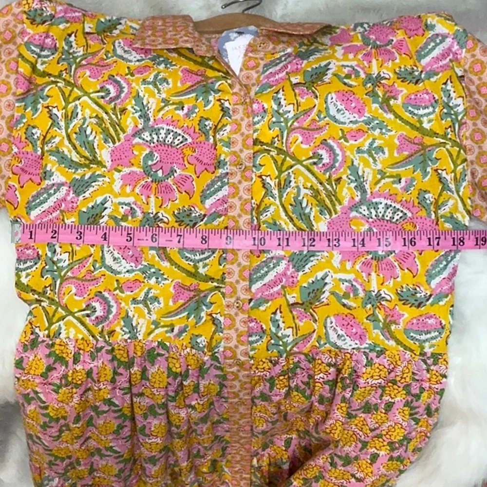 NWT LoveStitch Dress pockets 100% cotton midi floral tiered oranges golds pinks - Picture 14 of 15